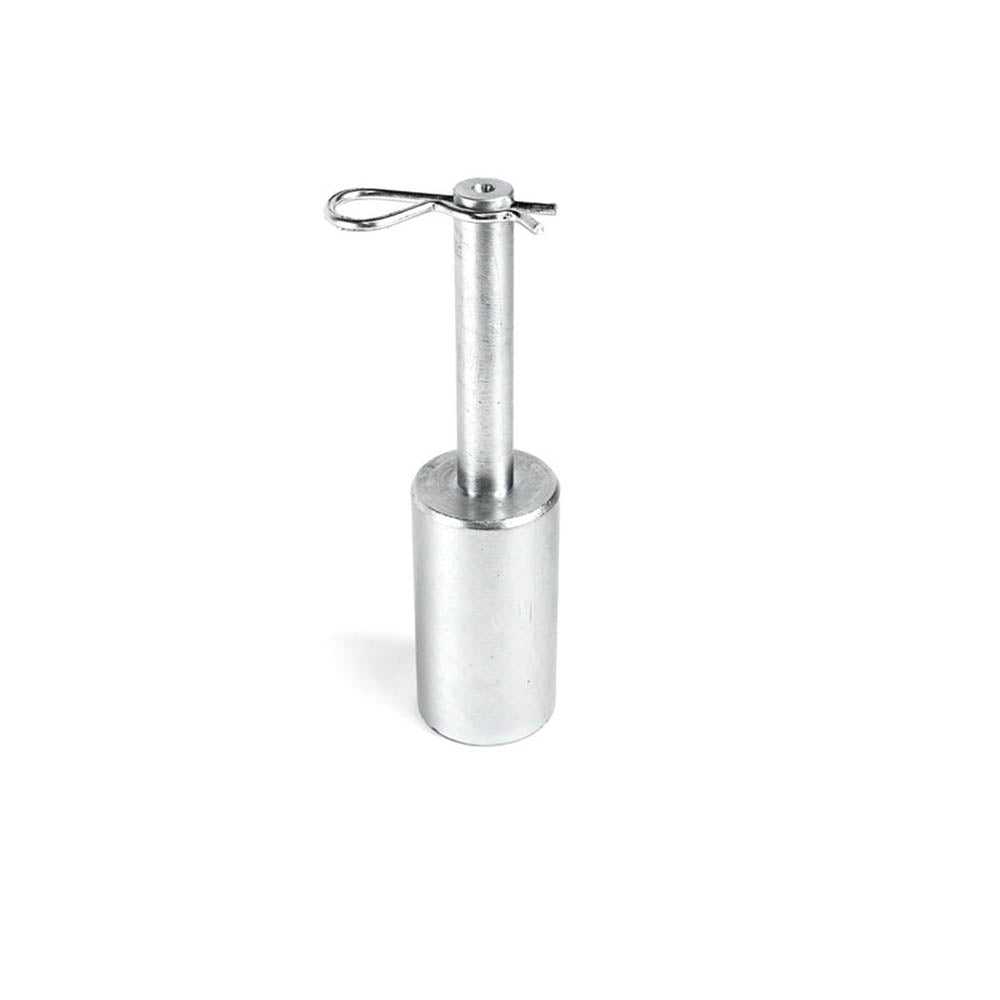 Metal pin for single-sided paddock stand with hinged clip and cylindrical base