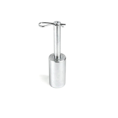 Metal pin for single-sided paddock stand with hinged clip and cylindrical base