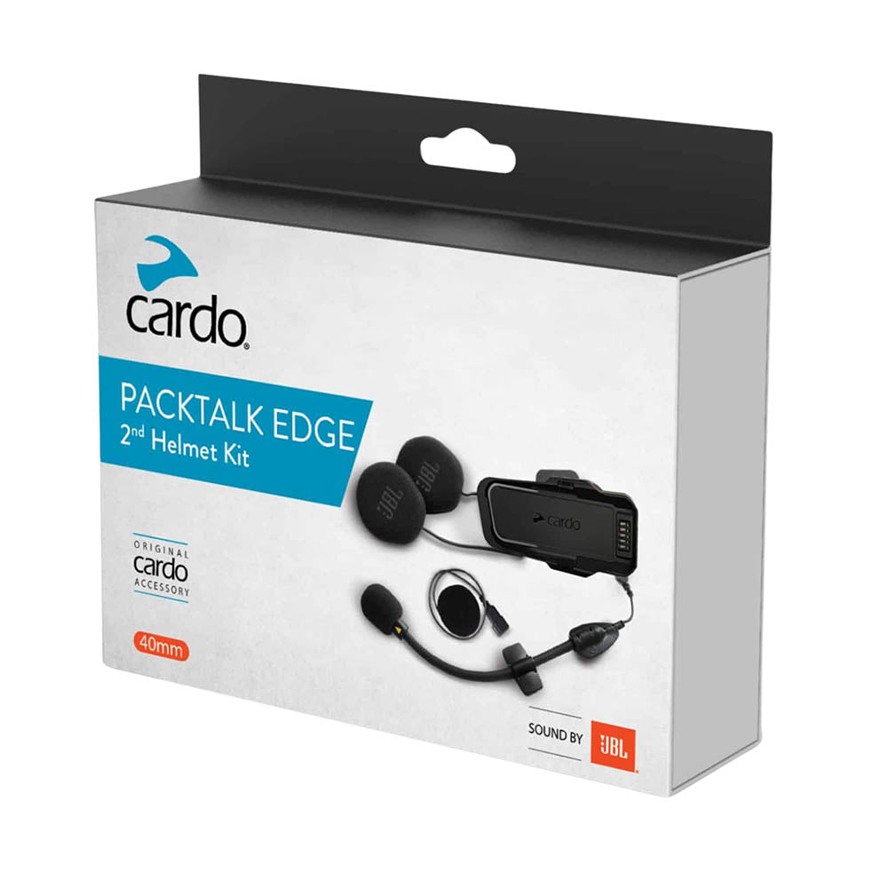 Cardo PACKTALK EDGE 2nd helmet kit (JBL) in black, packaged accessories for mounting