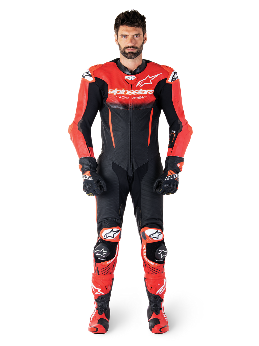 Gp-R7 1Pc Leather Suit - Black Mid Red