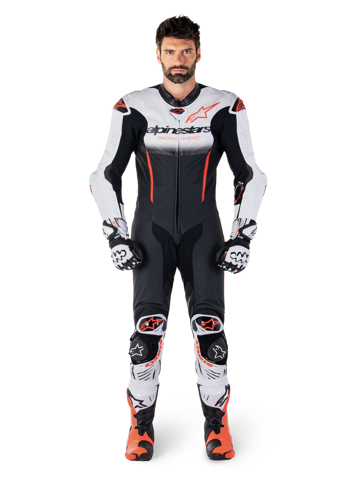 Gp-R7 1Pc Leather Suit - White Black Red Fluo