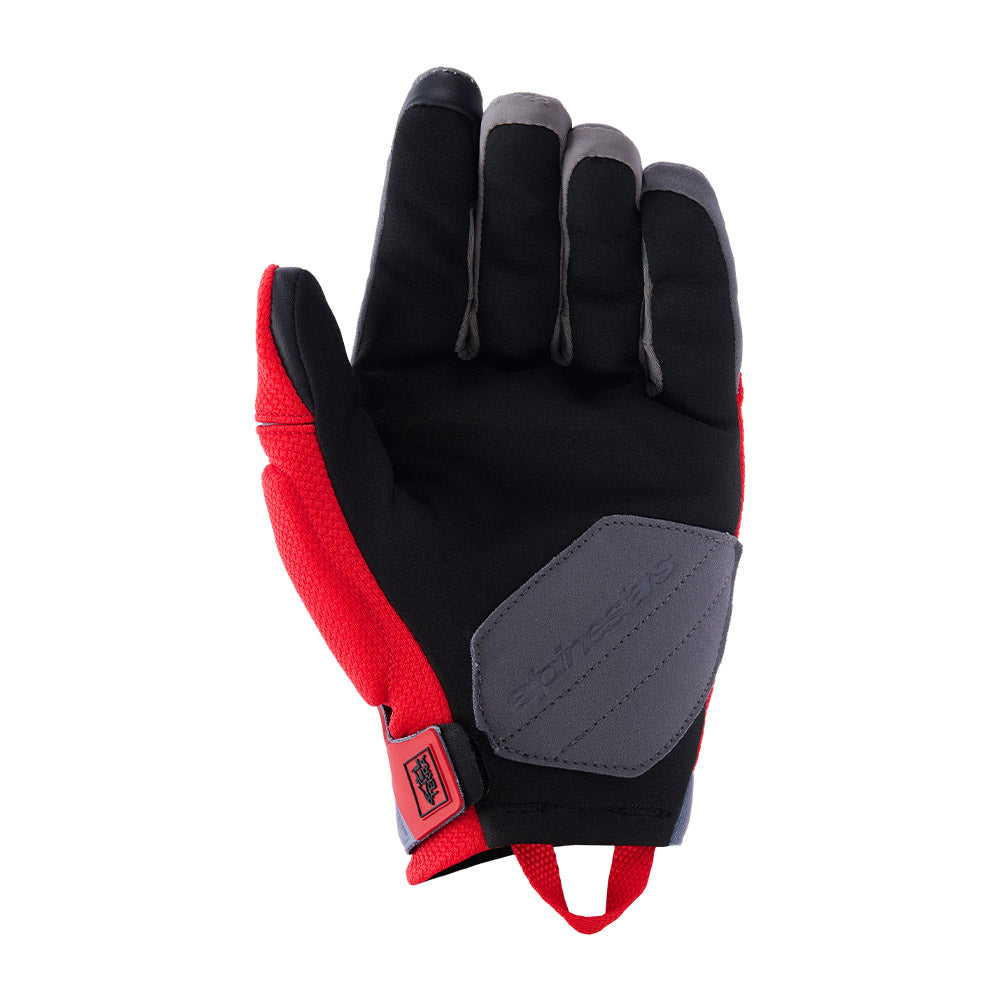 Alpinestars Durack gloves in bright red, mid-gray and black with wrist strap