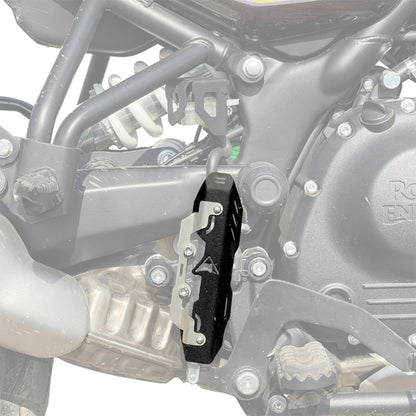 Matte black master cylinder guard installed on motorcycle near engine controls