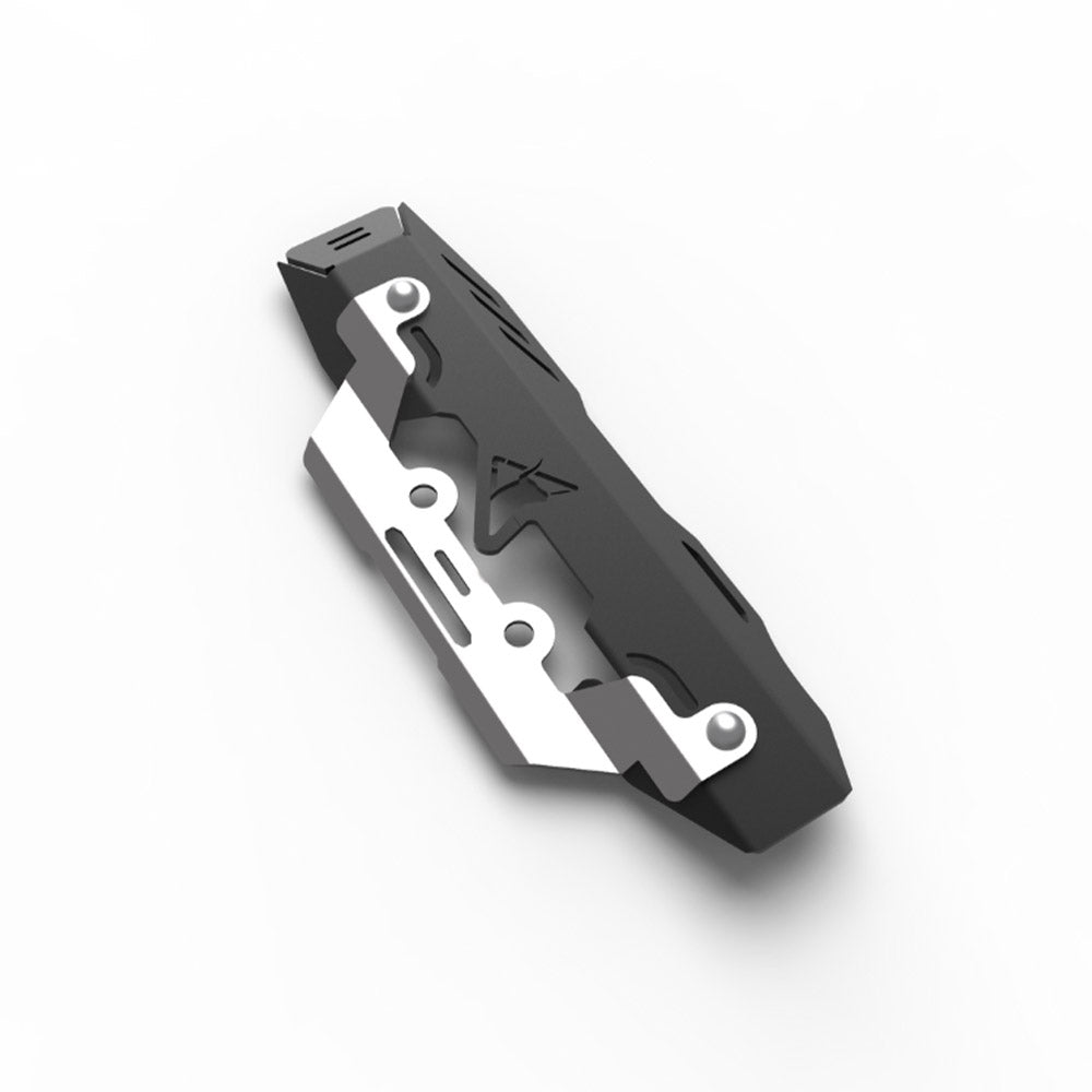Matte black master cylinder guard, angled view, protection plate with hardware