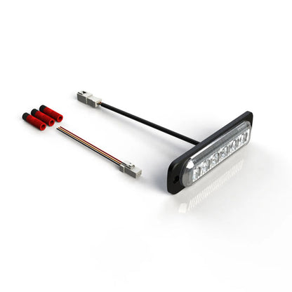 Rectangular LED brake light with red wiring and mounting bracket parts