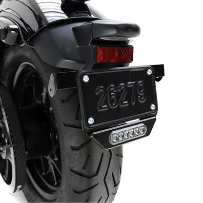 Black auxiliary brake light with clear lens strip and red reflector, mounted on plate