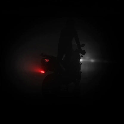Motorcycle auxiliary brake light, small red LED brake light illuminated, black mount