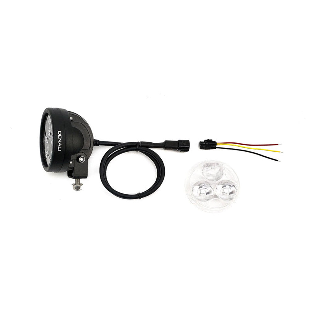 Denali D3 LED light pod kit with black housing, wiring, and lens module