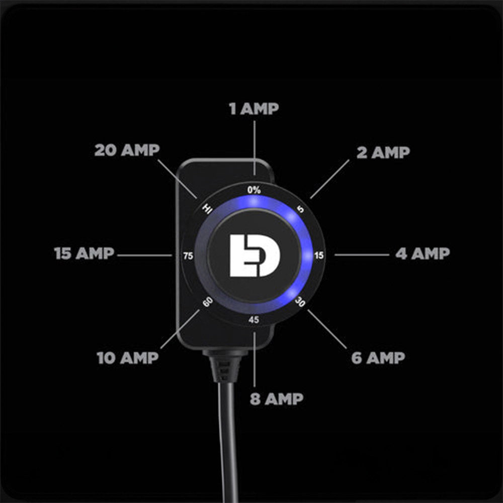 DialDim controller front view showing dial scale and current ratings