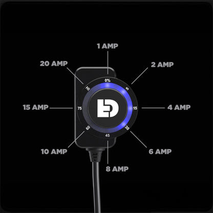 DialDim controller front view showing dial scale and current ratings
