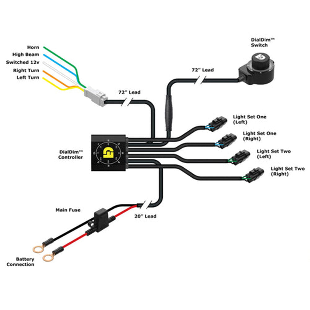 DialDim controller wiring diagram with labeled connections and leads