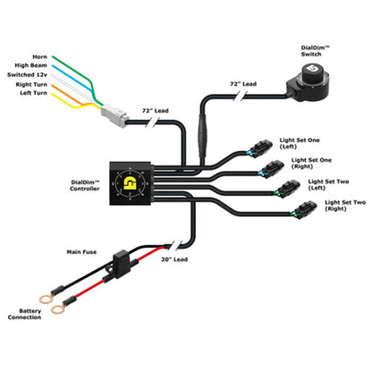 DialDim controller wiring diagram with labeled connections and leads