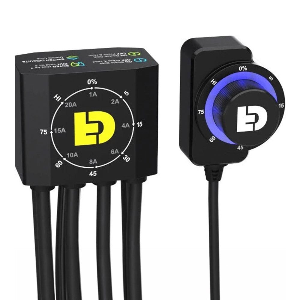 Black DialDim controller switch and control box with dial and amperage scale