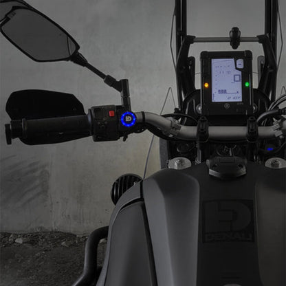 Denali DialDim lighting controller with backlit display and mounted handlebar controls