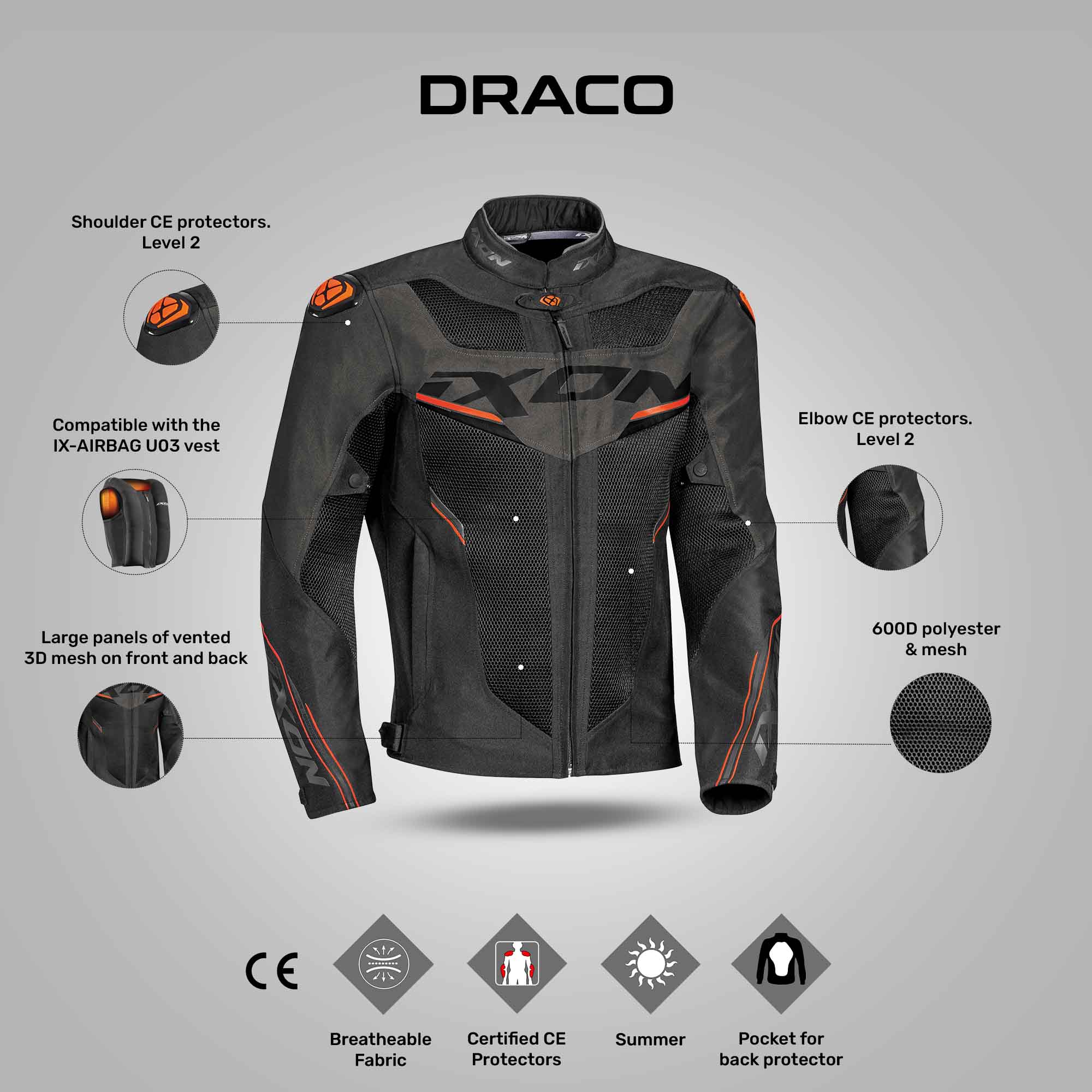 Ixon Draco Black/Anthracite/Orange Motorcycle Jacket – ReiseMoto