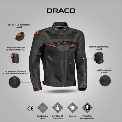 Draco - 3D Mesh Sport Touring Jacket (Black/Anthracite/Orange)