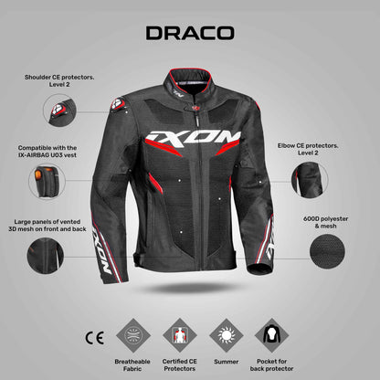 Draco - 3D Mesh Sport Touring Jacket (Black/White/Red)