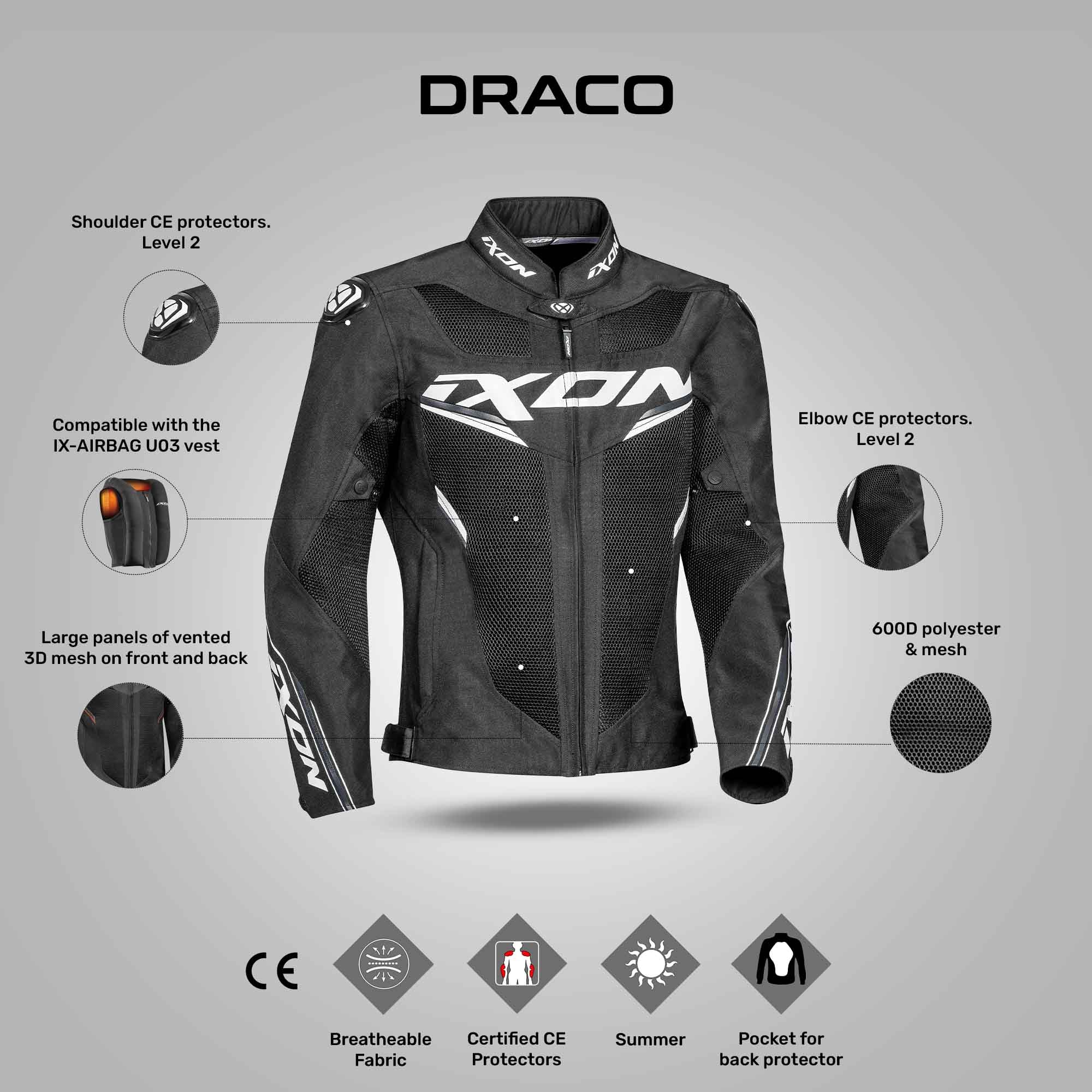 Ixon Draco Black/White Motorcycle Jacket – Reise Moto