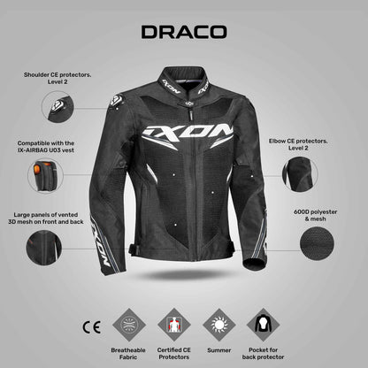 Draco - 3D Mesh Sport Touring Jacket (Black/White)