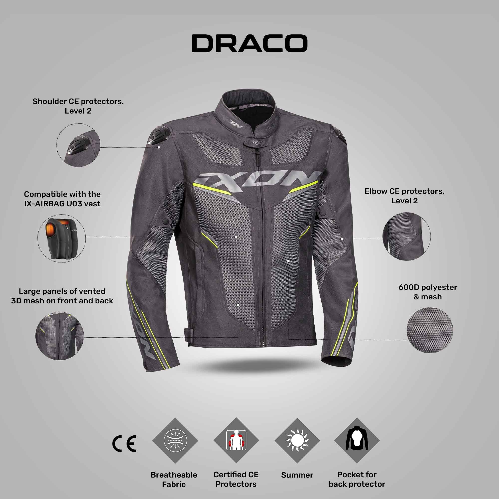 Ixon Draco Anth/Grey/Bright Yellow Motorcycle Jacket – Reise Moto