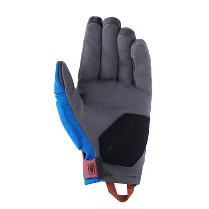 Gray and blue motorcycle gloves with padded palm and black anti-slip patch