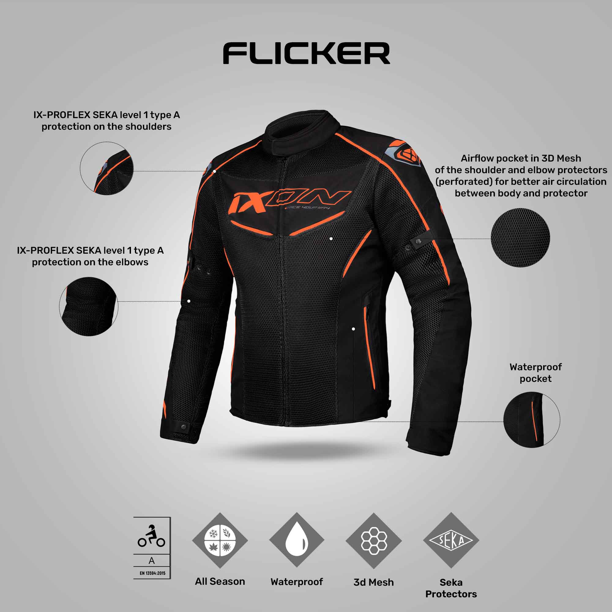 IXON Flicker Black/Orange Jacket – Reise Moto