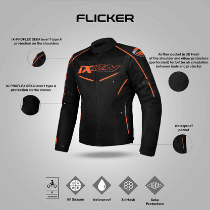 Flicker - All Weather Riding Jacket (Black/Orange)