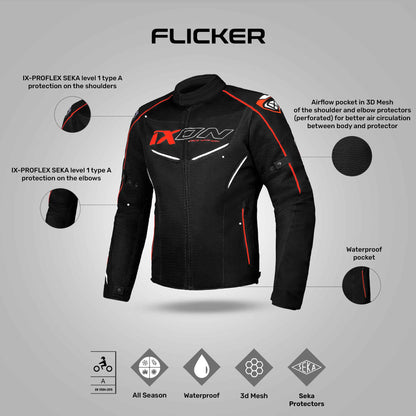 Flicker - All Weather Riding Jacket (Black/White/Red)