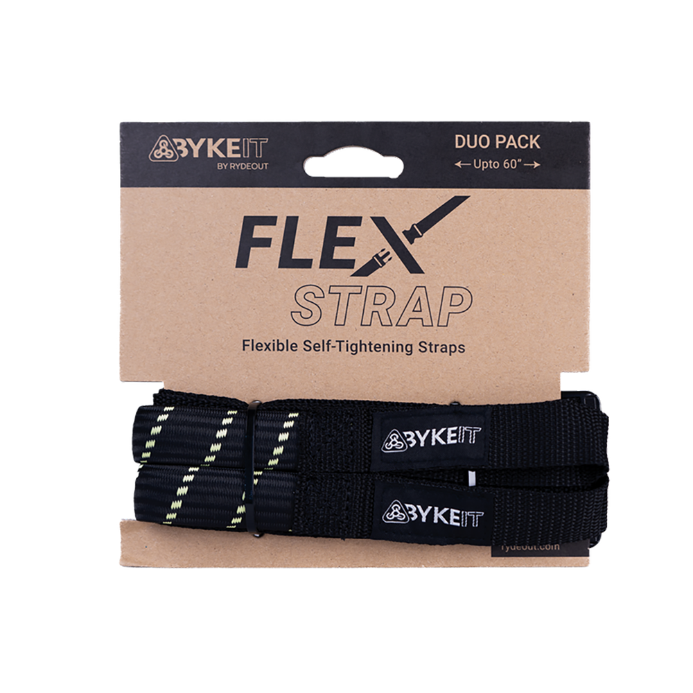 Pair of black self-tightening straps with neon green stripe webbing, hook-and-loop