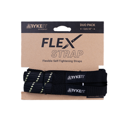 Pair of black self-tightening straps with neon green stripe webbing, hook-and-loop