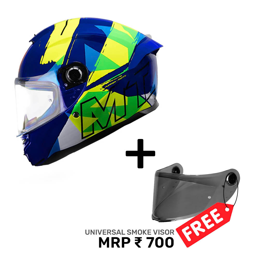 Hummer S Monti C17 - Motorcycle Riding Helmet + Visor (Gloss Blue/Neon Yellow)