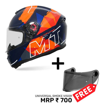 Hummer Monti C7 - Motorcycle Riding Helmet + Visor  (Gloss Black/Orange/Blue)