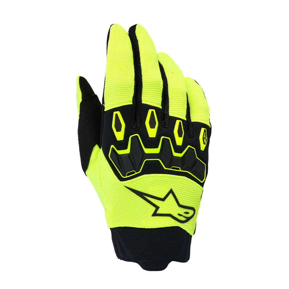 Motorcycle gloves in neon yellow and black with protective knuckle armor