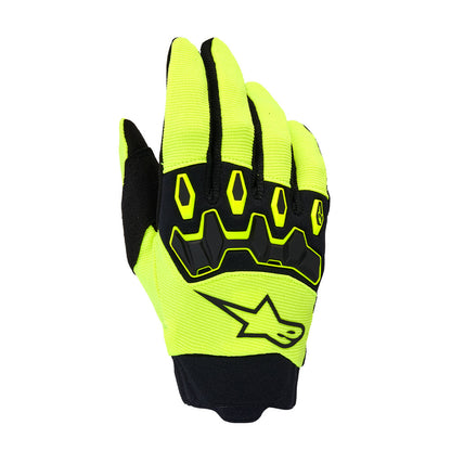 Motorcycle gloves in neon yellow and black with protective knuckle armor