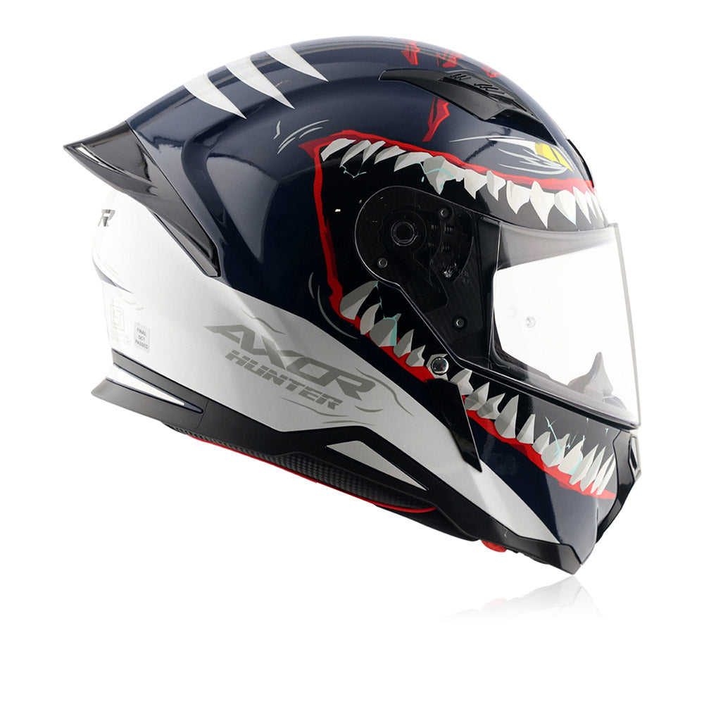 Hunter Shark - Motorcycle Riding Helmet (Blue/White)