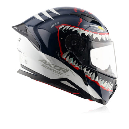 Hunter Shark - Motorcycle Riding Helmet (Blue/White)