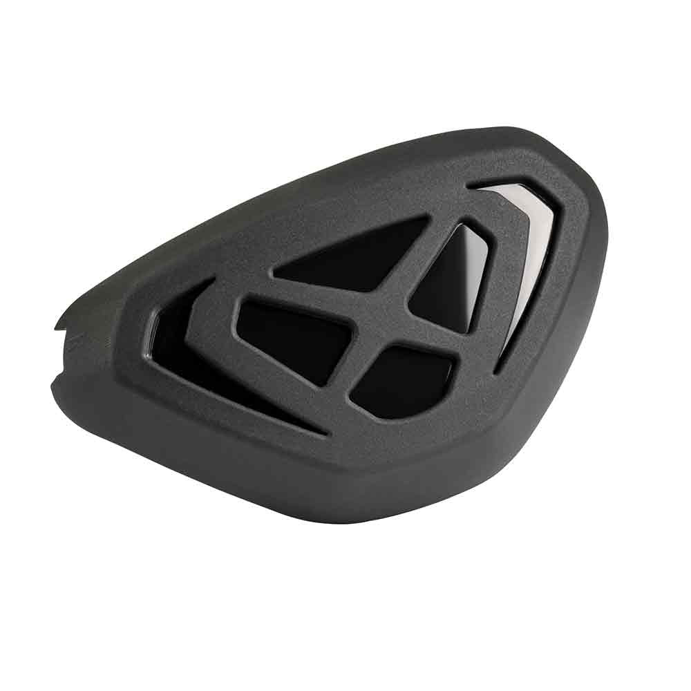 Black motorcycle elbow protector slider with embossed protective wing pattern