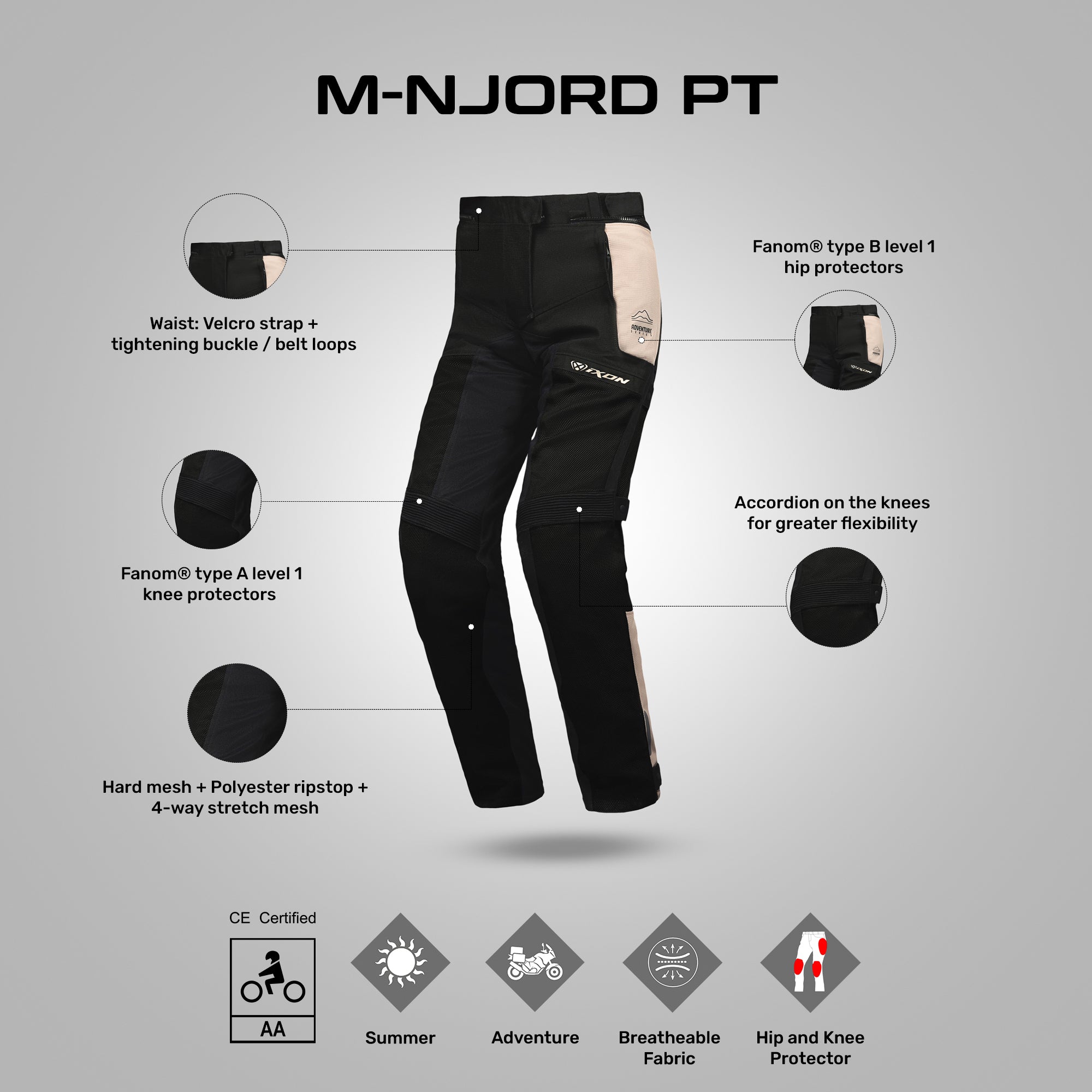 Ixon M-Njord Jacket Sand/Black/Red Motorcycle Pant – ReiseMoto