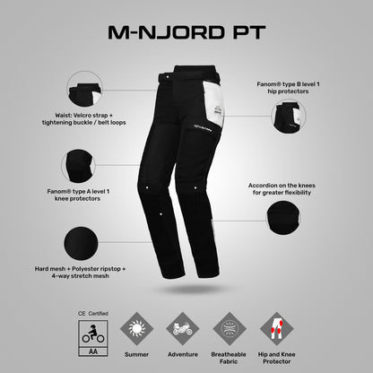 M -Njord - Motorcycle Adventure Riding Pants (Light Grey/Blue Neon Red)