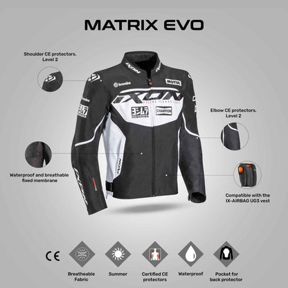 Matrix Evo - CE Certified Motorcycle Jacket (Black/White)