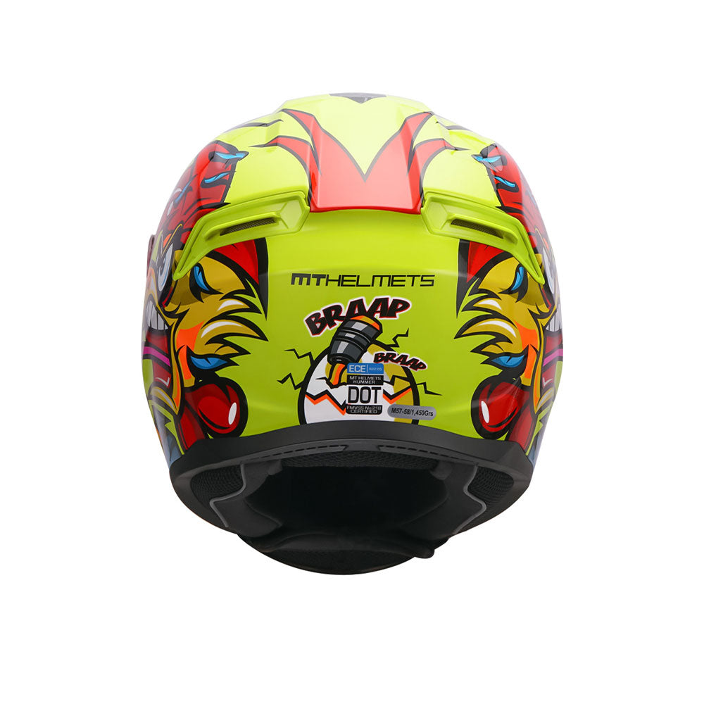 Hummer Braap A3 - Motorcycle Riding Helmet (Fluor Yellow/Black/Red)
