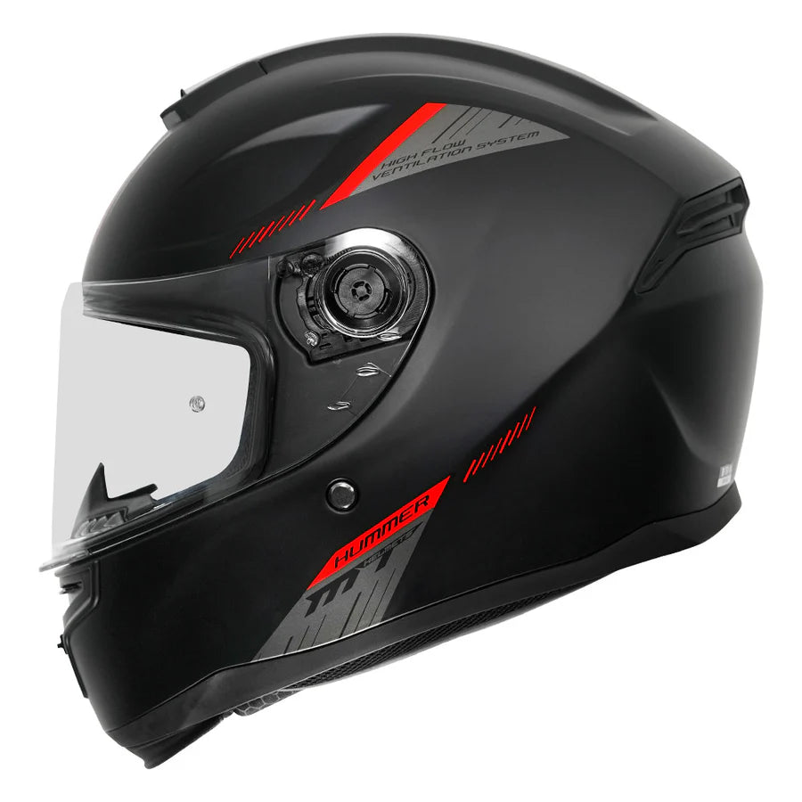 Hummer Solid A1 - Motorcycle Riding Helmet (Gloss Black/Red)