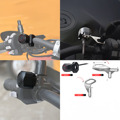Installed handlebar switch device with braided cable and mounting bracket hardware