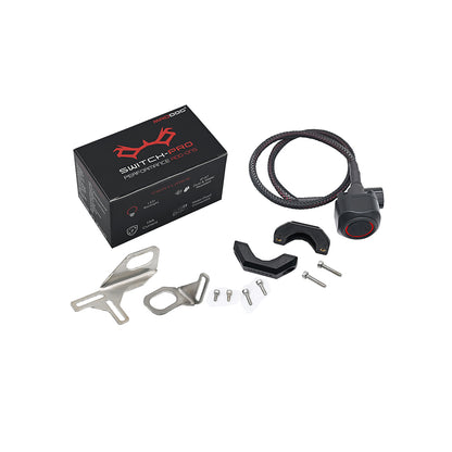 Switch kit with box, handlebar switch, braided cable, brackets, and screws