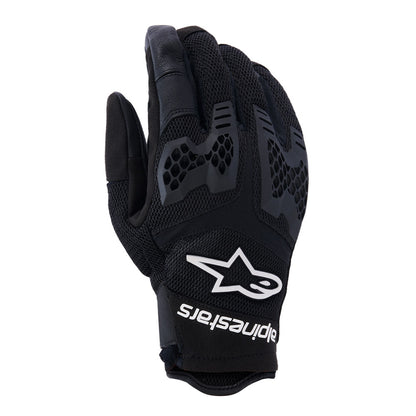Alpinestars black air motorcycle gloves with mesh back and white logo