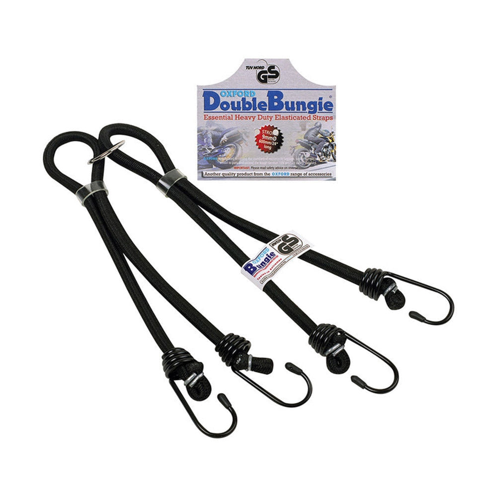 Black double bungee strap system with four securement hooks and ties