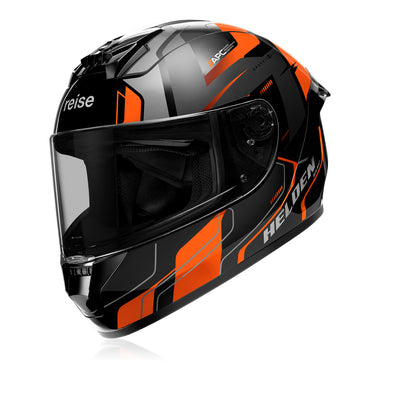 burnt orange and black motorcycle helmet Reise Helden Orange/Black Gloss Helmet – ReiseMoto