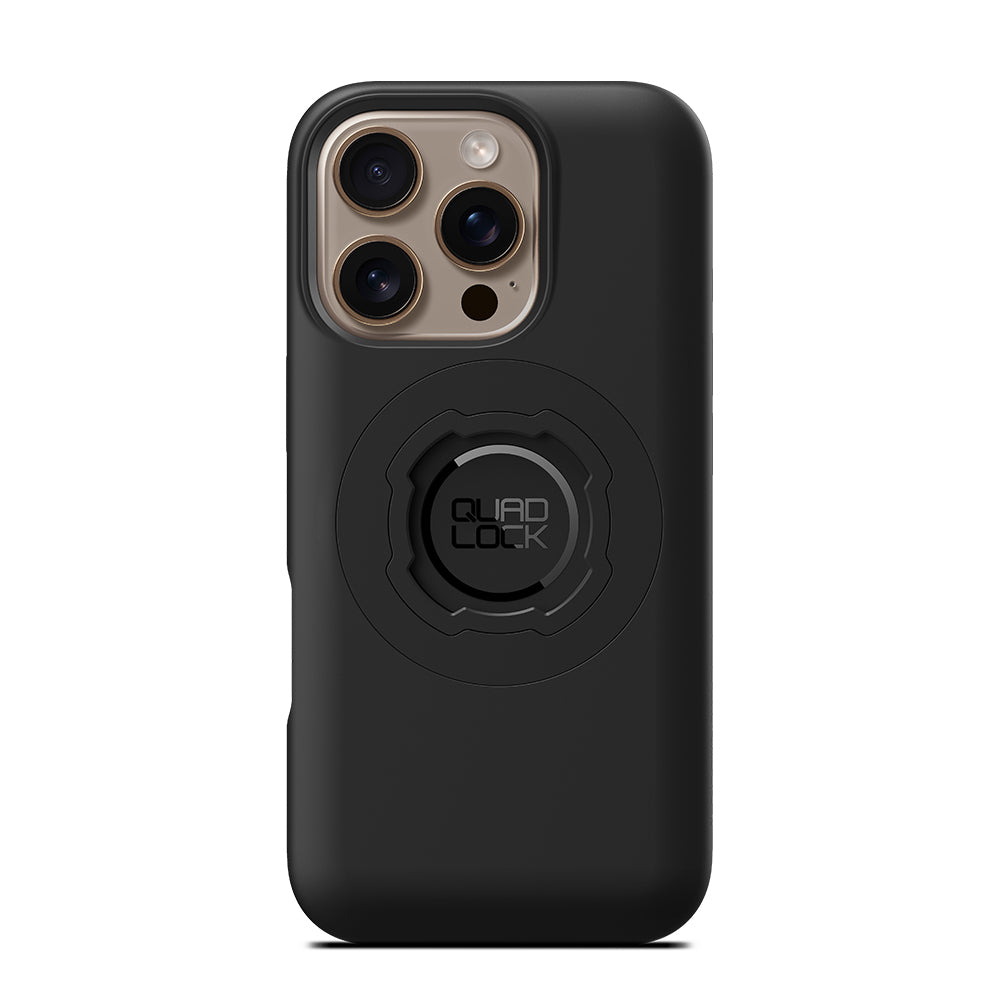 Black phone case with Quad Lock circular mount, for iPhone 16 Pro