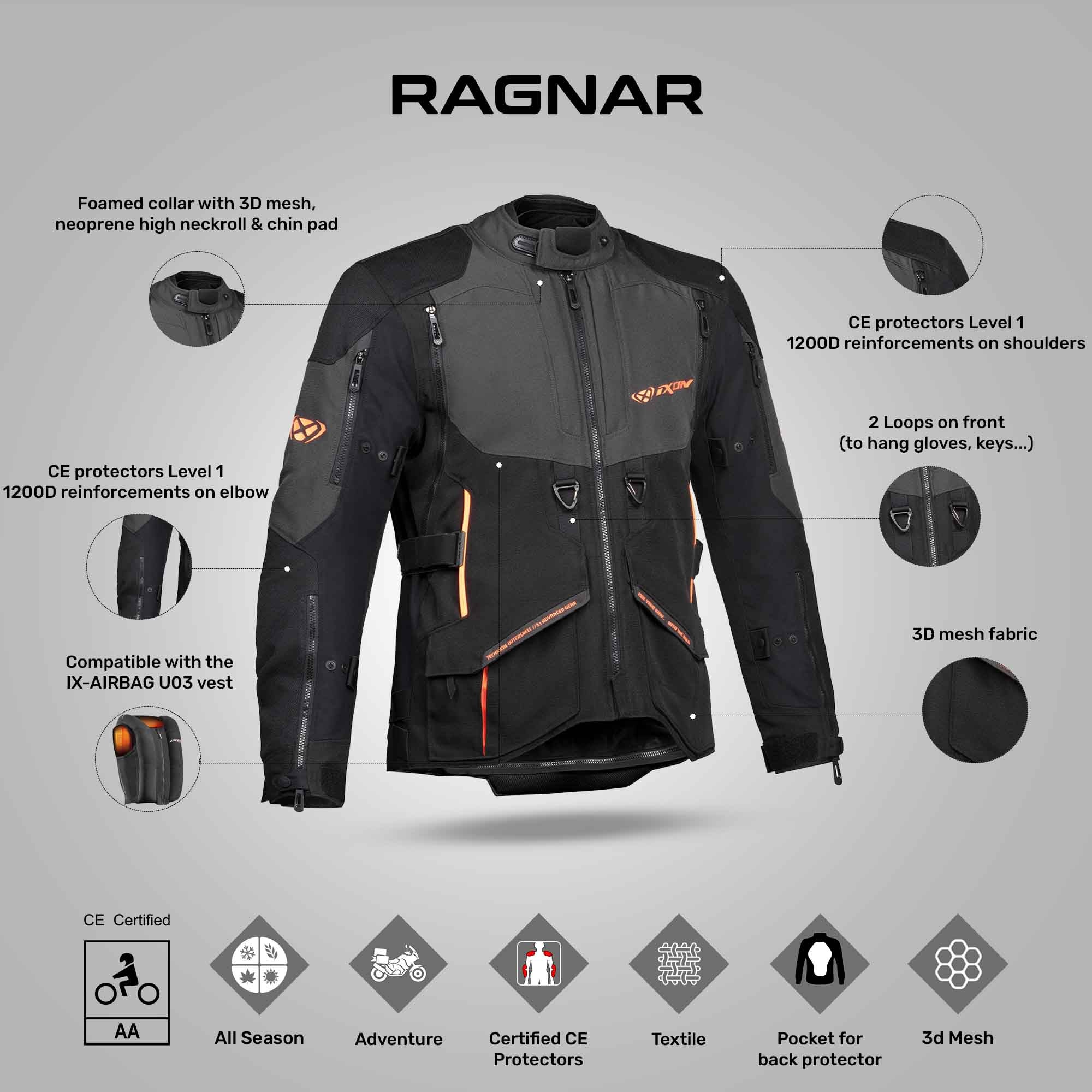 IXON Ragnar Black/Anthracite/Orange Jacket – ReiseMoto