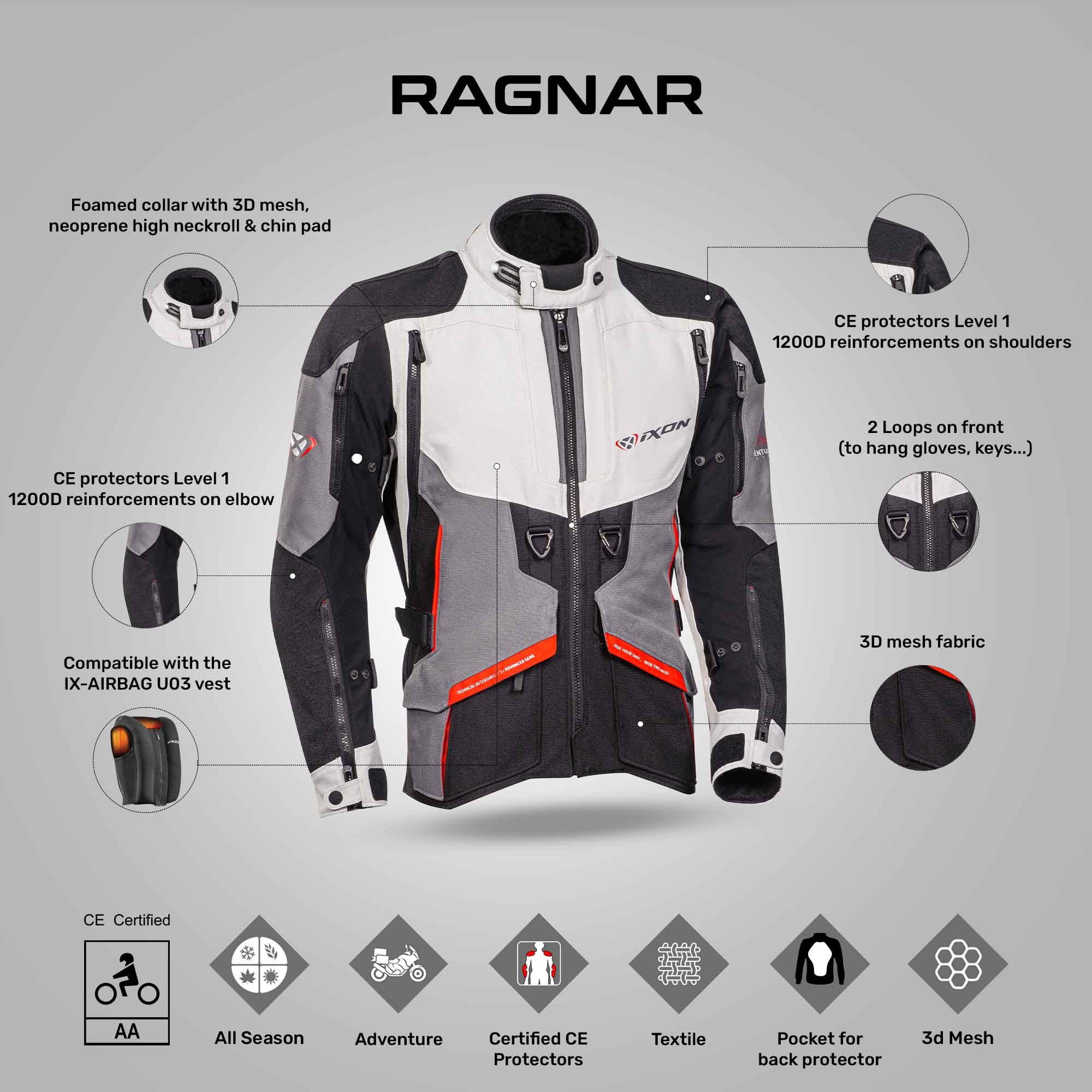IXON Ragnar Black/Grey/Red Jacket – ReiseMoto